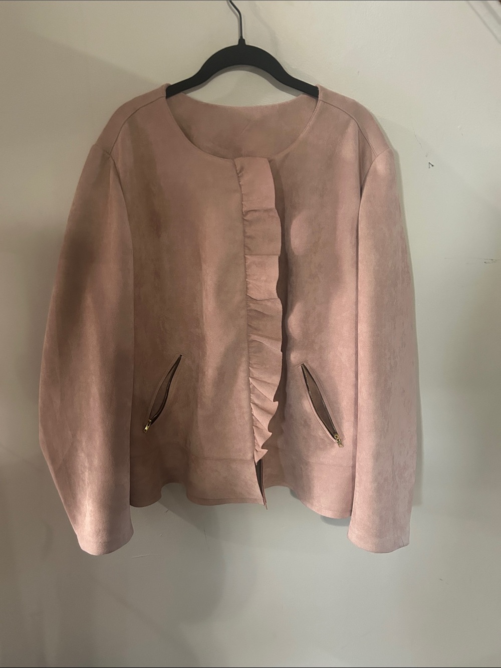 Women’s Blush Pink Ruffle-Front Suit Blazer /fall jacket homemade suede
